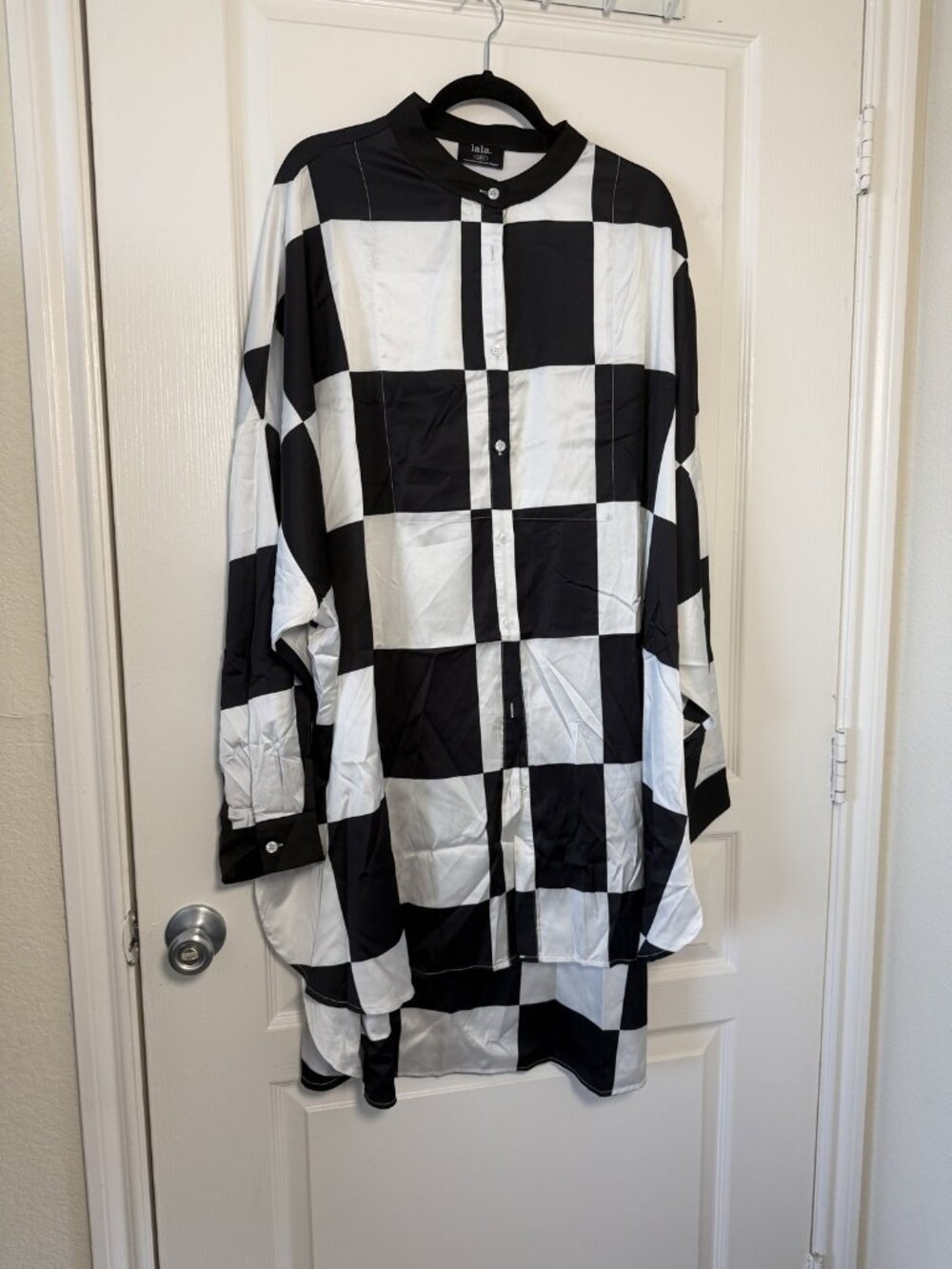 Dressed in Lala Checkerboard Satin Button Up Shirt & Wide Leg Pants Set L/XL